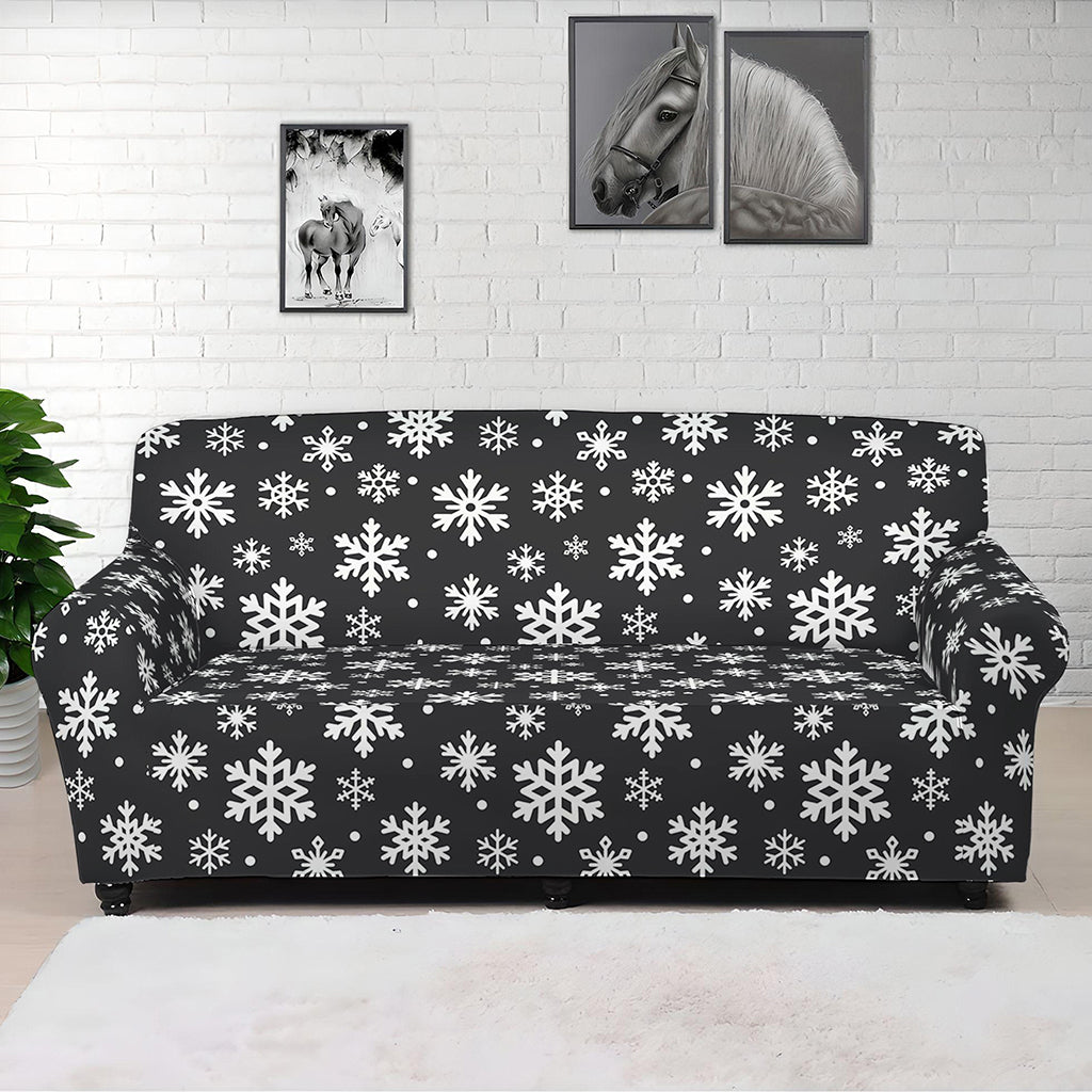 White And Grey Snowflake Pattern Print Sofa Cover