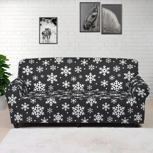 White And Grey Snowflake Pattern Print Sofa Cover