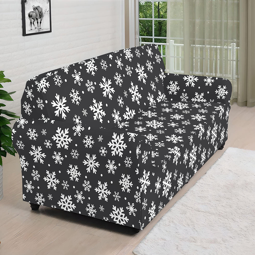 White And Grey Snowflake Pattern Print Sofa Cover