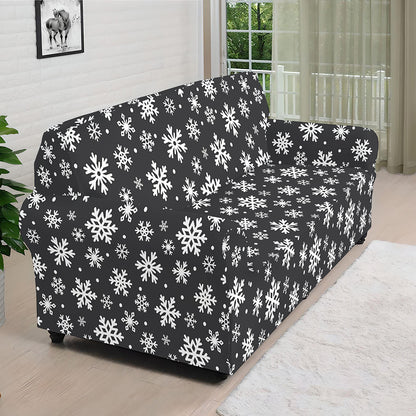 White And Grey Snowflake Pattern Print Sofa Cover