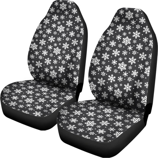 White And Grey Snowflake Pattern Print Universal Fit Car Seat Covers
