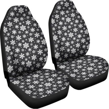 White And Grey Snowflake Pattern Print Universal Fit Car Seat Covers