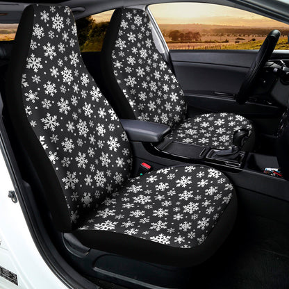 White And Grey Snowflake Pattern Print Universal Fit Car Seat Covers