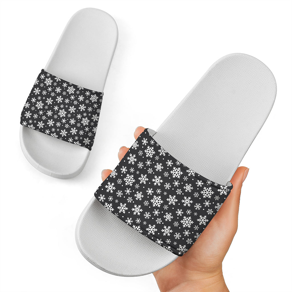 White And Grey Snowflake Pattern Print White Slide Sandals