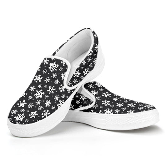 White And Grey Snowflake Pattern Print White Slip On Shoes
