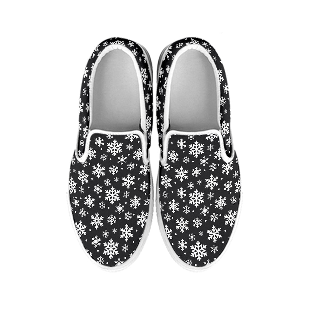 White And Grey Snowflake Pattern Print White Slip On Shoes