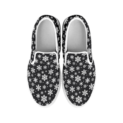 White And Grey Snowflake Pattern Print White Slip On Shoes