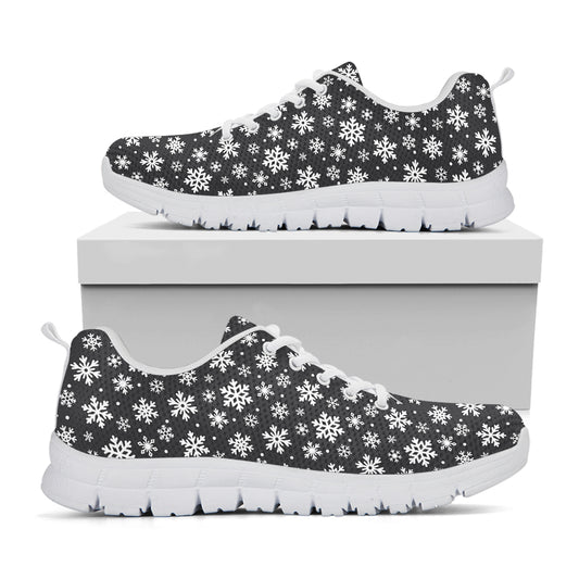 White And Grey Snowflake Pattern Print White Sneakers