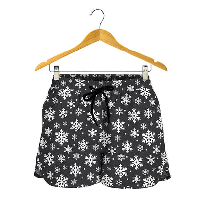 White And Grey Snowflake Pattern Print Women's Shorts