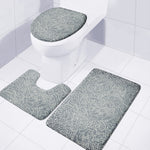 White And Grey Western Floral Print 3 Piece Bath Mat Set