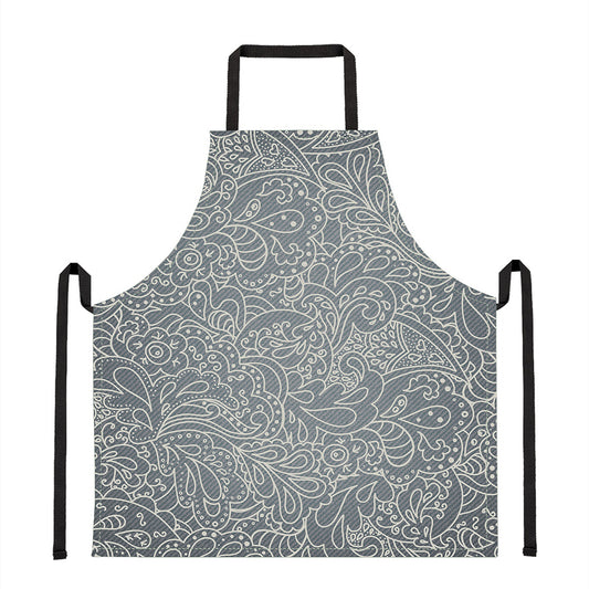 White And Grey Western Floral Print Apron