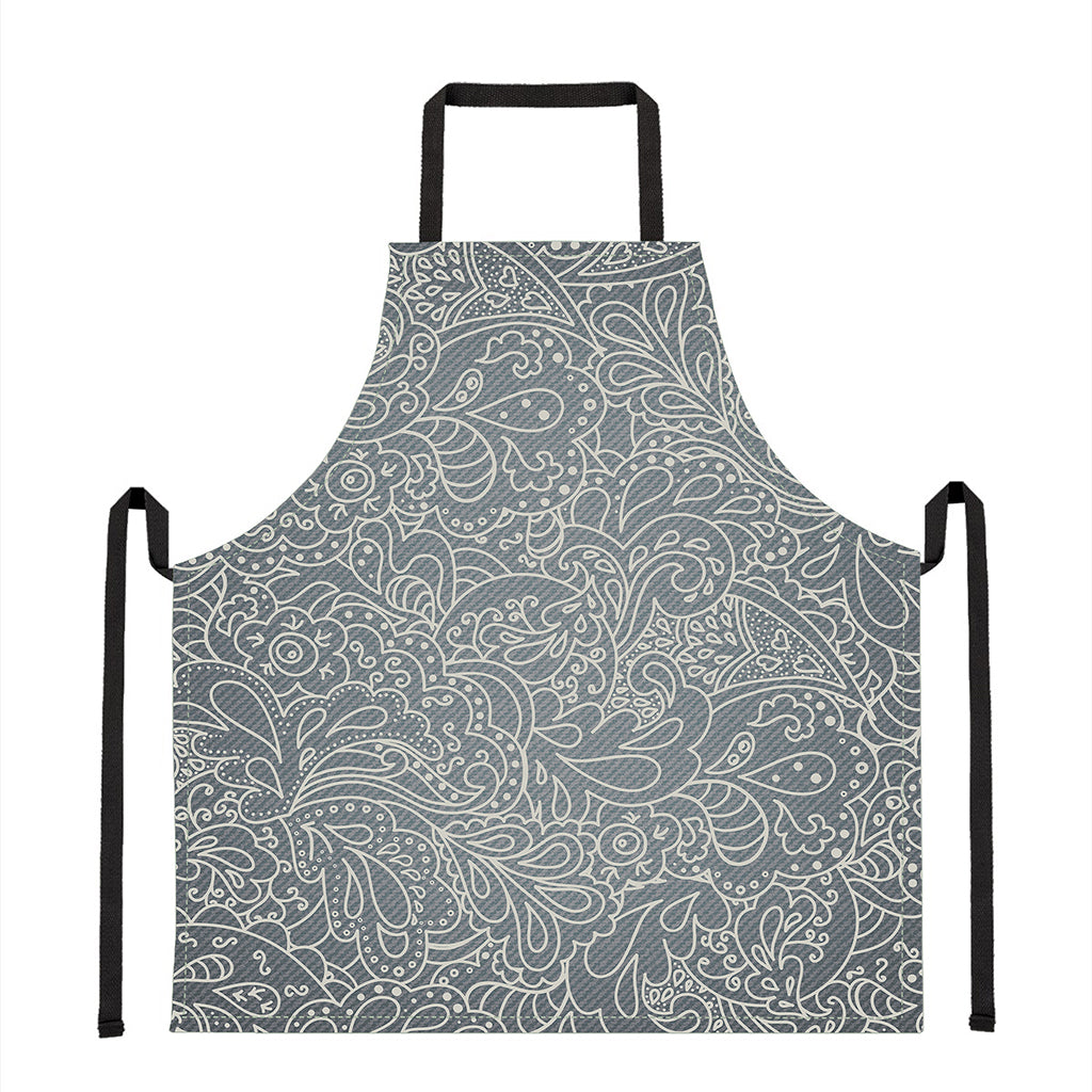 White And Grey Western Floral Print Apron