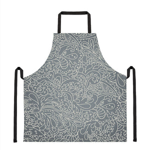 White And Grey Western Floral Print Apron