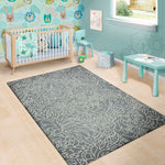 White And Grey Western Floral Print Area Rug