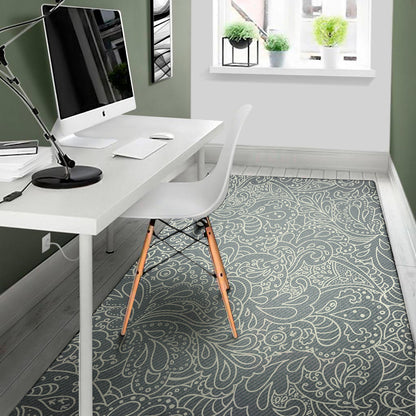 White And Grey Western Floral Print Area Rug