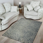 White And Grey Western Floral Print Area Rug