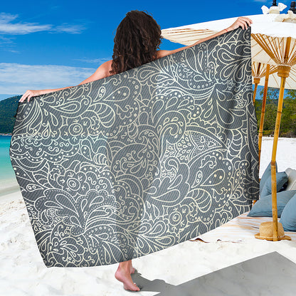 White And Grey Western Floral Print Beach Sarong Wrap