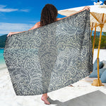 White And Grey Western Floral Print Beach Sarong Wrap