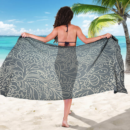 White And Grey Western Floral Print Beach Sarong Wrap