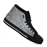 White And Grey Western Floral Print Black High Top Shoes