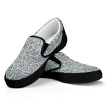 White And Grey Western Floral Print Black Slip On Shoes