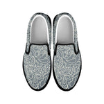 White And Grey Western Floral Print Black Slip On Shoes
