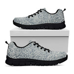White And Grey Western Floral Print Black Sneakers