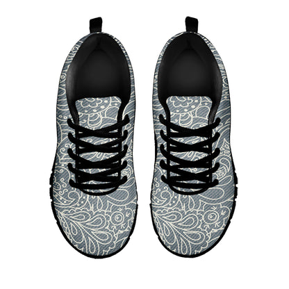 White And Grey Western Floral Print Black Sneakers