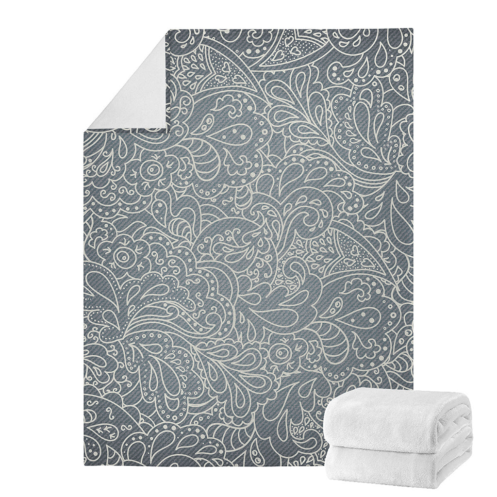 White And Grey Western Floral Print Blanket