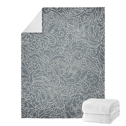 White And Grey Western Floral Print Blanket
