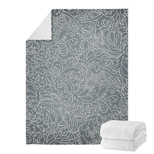 White And Grey Western Floral Print Blanket