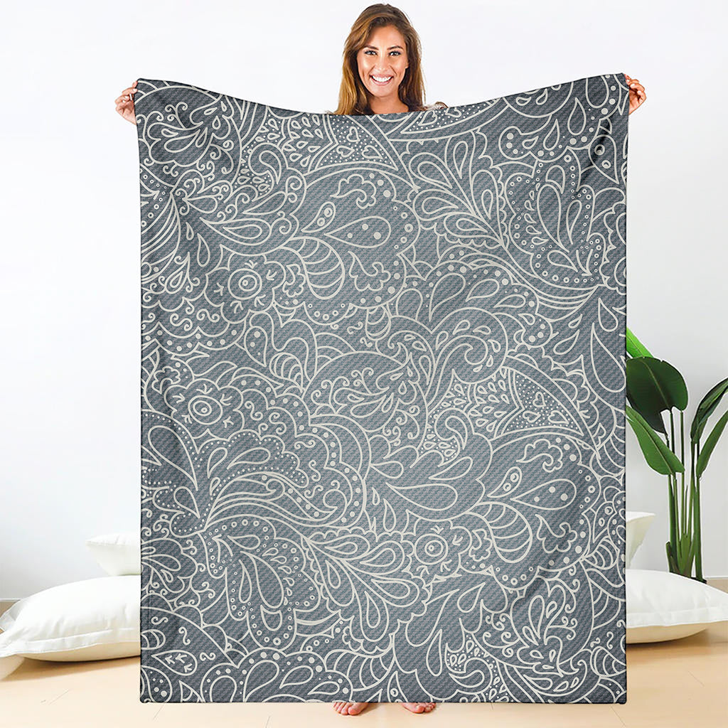 White And Grey Western Floral Print Blanket GearFrost