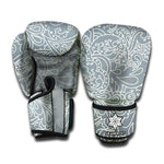 White And Grey Western Floral Print Boxing Gloves