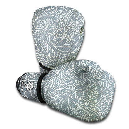 White And Grey Western Floral Print Boxing Gloves