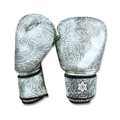 White And Grey Western Floral Print Boxing Gloves