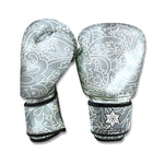 White And Grey Western Floral Print Boxing Gloves