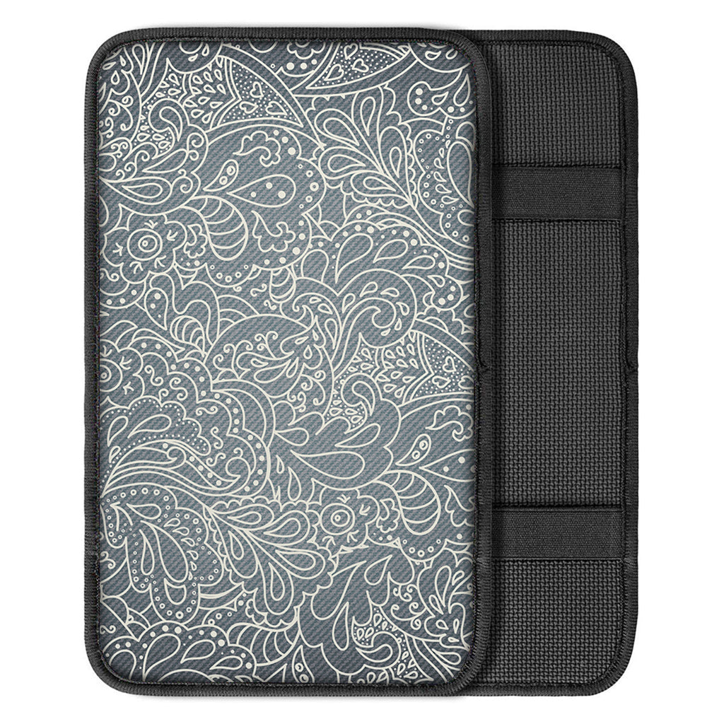 White And Grey Western Floral Print Car Center Console Cover