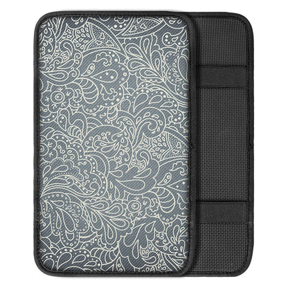 White And Grey Western Floral Print Car Center Console Cover