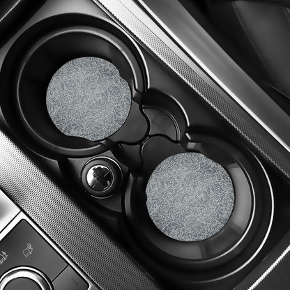 White And Grey Western Floral Print Car Coasters