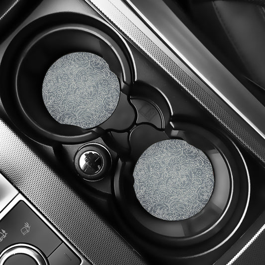 White And Grey Western Floral Print Car Coasters