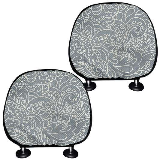 White And Grey Western Floral Print Car Headrest Covers