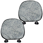 White And Grey Western Floral Print Car Headrest Covers