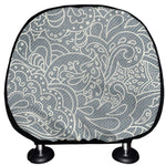 White And Grey Western Floral Print Car Headrest Covers