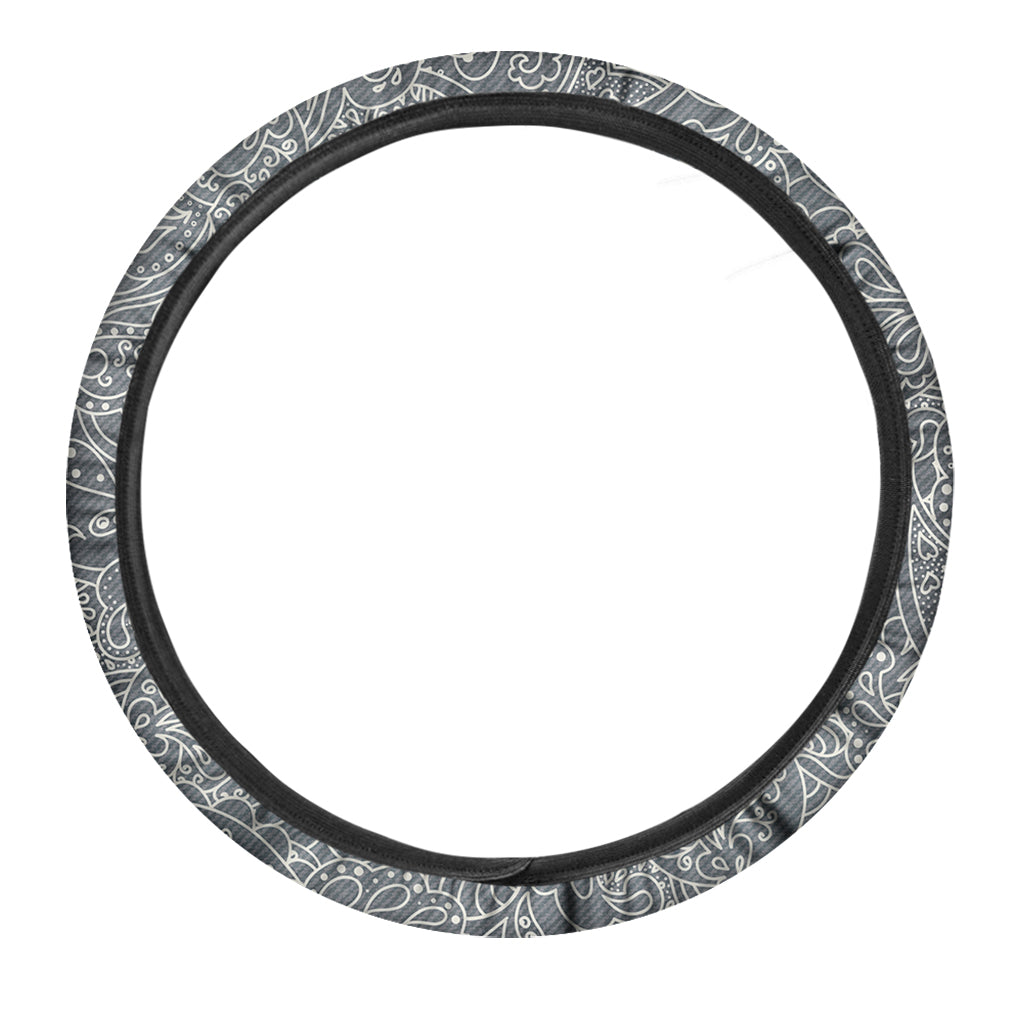 White And Grey Western Floral Print Car Steering Wheel Cover