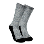 White And Grey Western Floral Print Crew Socks