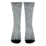 White And Grey Western Floral Print Crew Socks