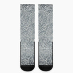 White And Grey Western Floral Print Crew Socks