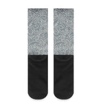 White And Grey Western Floral Print Crew Socks
