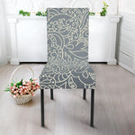 White And Grey Western Floral Print Dining Chair Slipcover