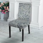 White And Grey Western Floral Print Dining Chair Slipcover